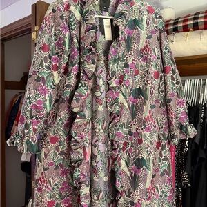 Anthropology Floral Ruffle Kimono